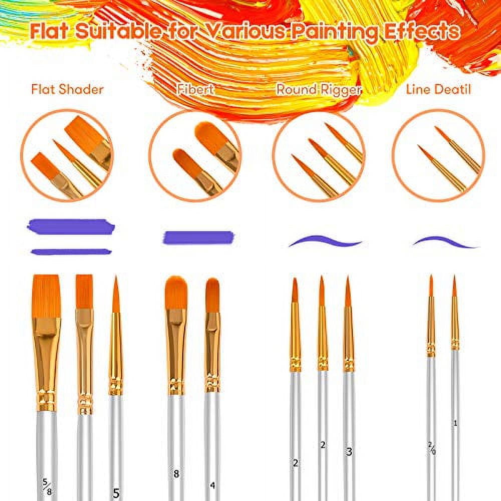  Soucolor Acrylic Paint Brushes Set, 20Pcs Round Pointed Tip  Artist Paintbrushes for Acrylic Painting Oil Watercolor Canvas Boards Rock  Body Face Nail Art, Halloween Pumpkin Ceramic Crafts Supplies