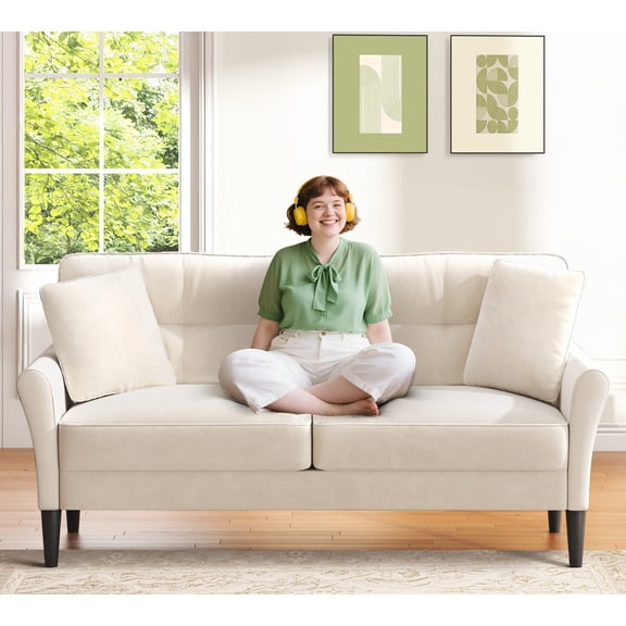 Welzona Loveseat Sofa, 69" Love Seat Couches, Velvet Small Couch, Beige Couch