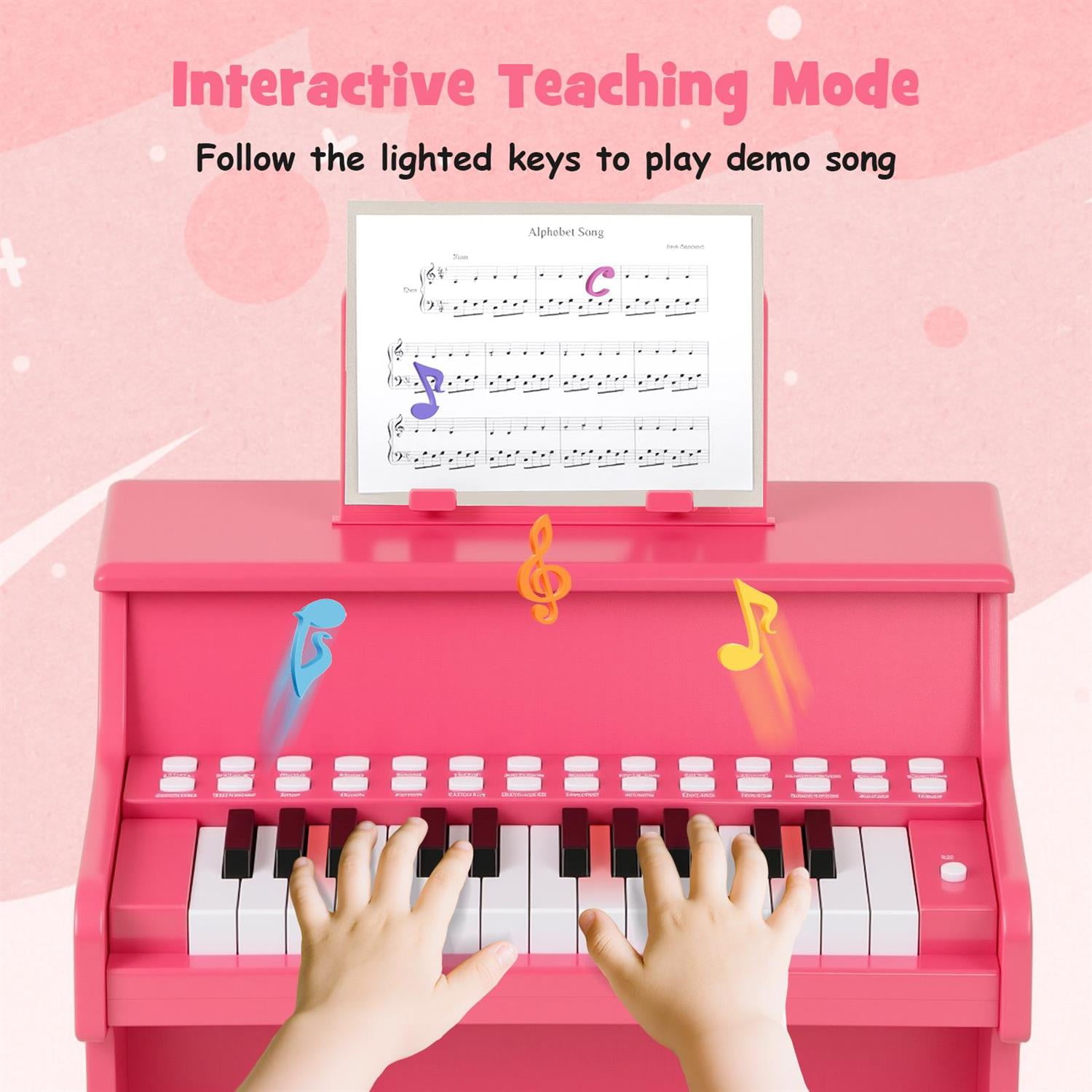 Spaco 25-Key Piano Keyboard, Adjustable Speed, Teaching Mode, Record Function, Music Learning, Pink