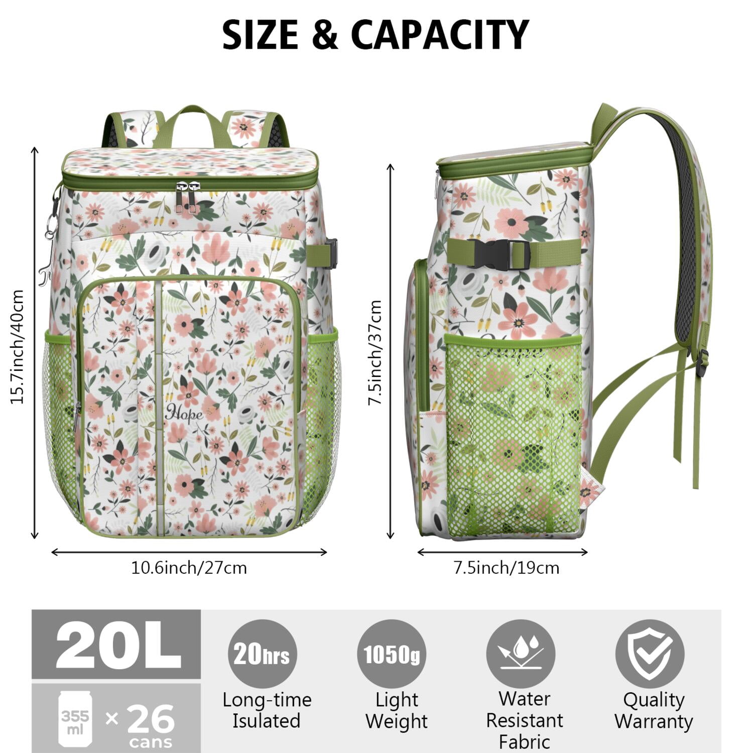 Travel Cooler Bag - Pioneer Flower Floral Print Pattern Camping Beer Cooler Backpack with Bottle Opener- Waterproof Insulated Picnic Backpacks - Cooler Bag for Beach