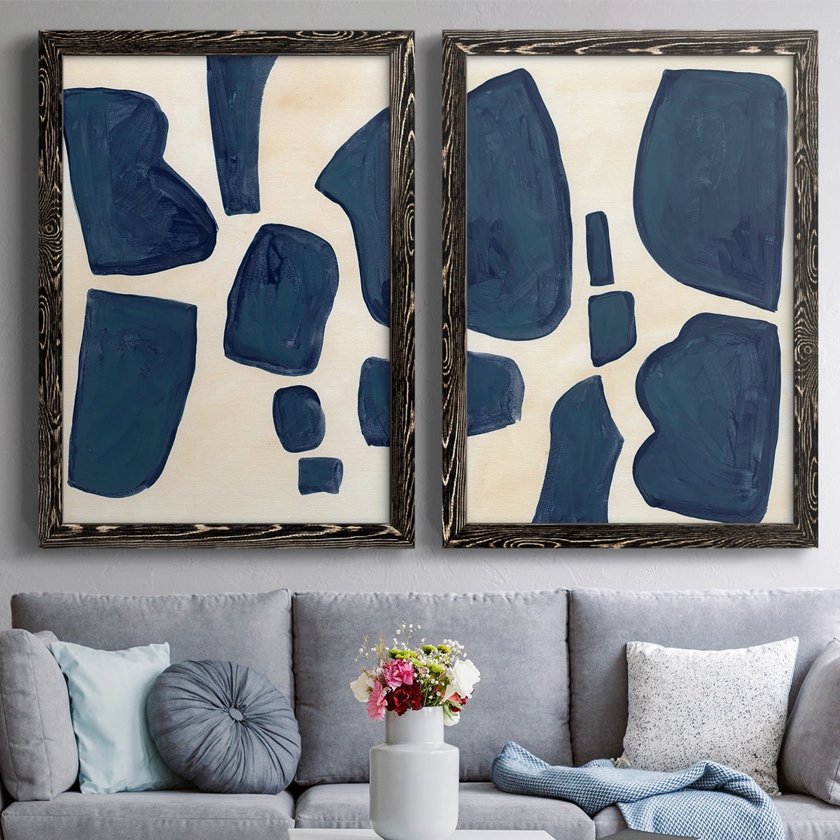 Blue Pieces I - Premium Framed Canvas 2 Piece Set - Ready to Hang