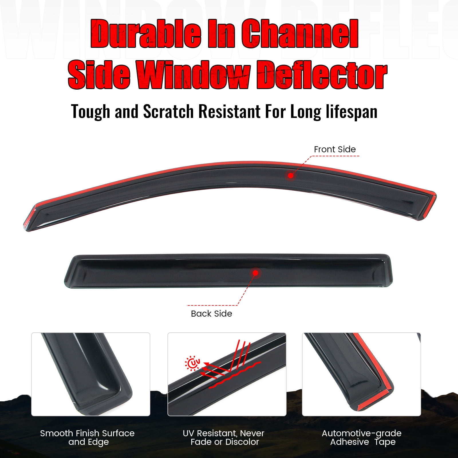 Ikon Motorsports In-Channel Window Visors Fits 2014-2023 Jeep Cherokee, Slim Style Side Door Rain Vent Guard Deflectors, Acrylic Smoke 4PCS
