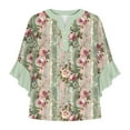 thumbnail image 3 of Women's Plus Size Tops New Womens Plus Size Tops Loose Fitted 3/4 Ruffle Sleeve Blouses V Neck Floral Printed T Shirt Casual Tunic Tops M, 3 of 5