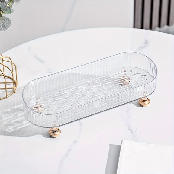 Acrylic Bathroom Vanity Tray Organizer, Makeup Perfume Countertop Storage for Skincare, Cosmetics and Dresser Display