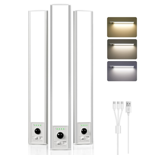 Lámpara de armario recargable con sensor de movimiento EZVALO 96 LED, paquete de 3