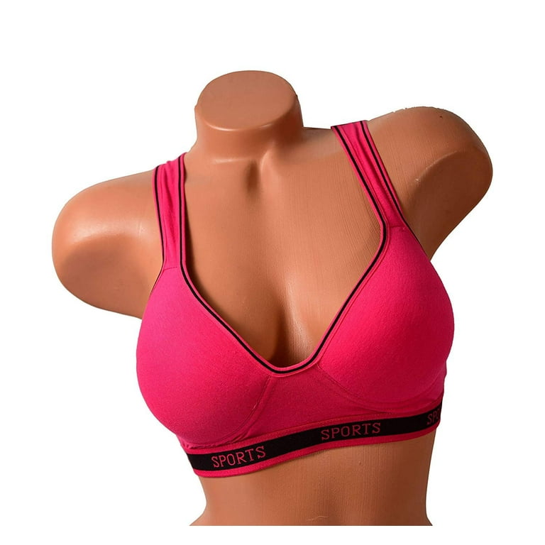 6 pcs Wire Free Gym Light Padded Raceback Cotton Sports Bra B/C/D Cup (34C)  