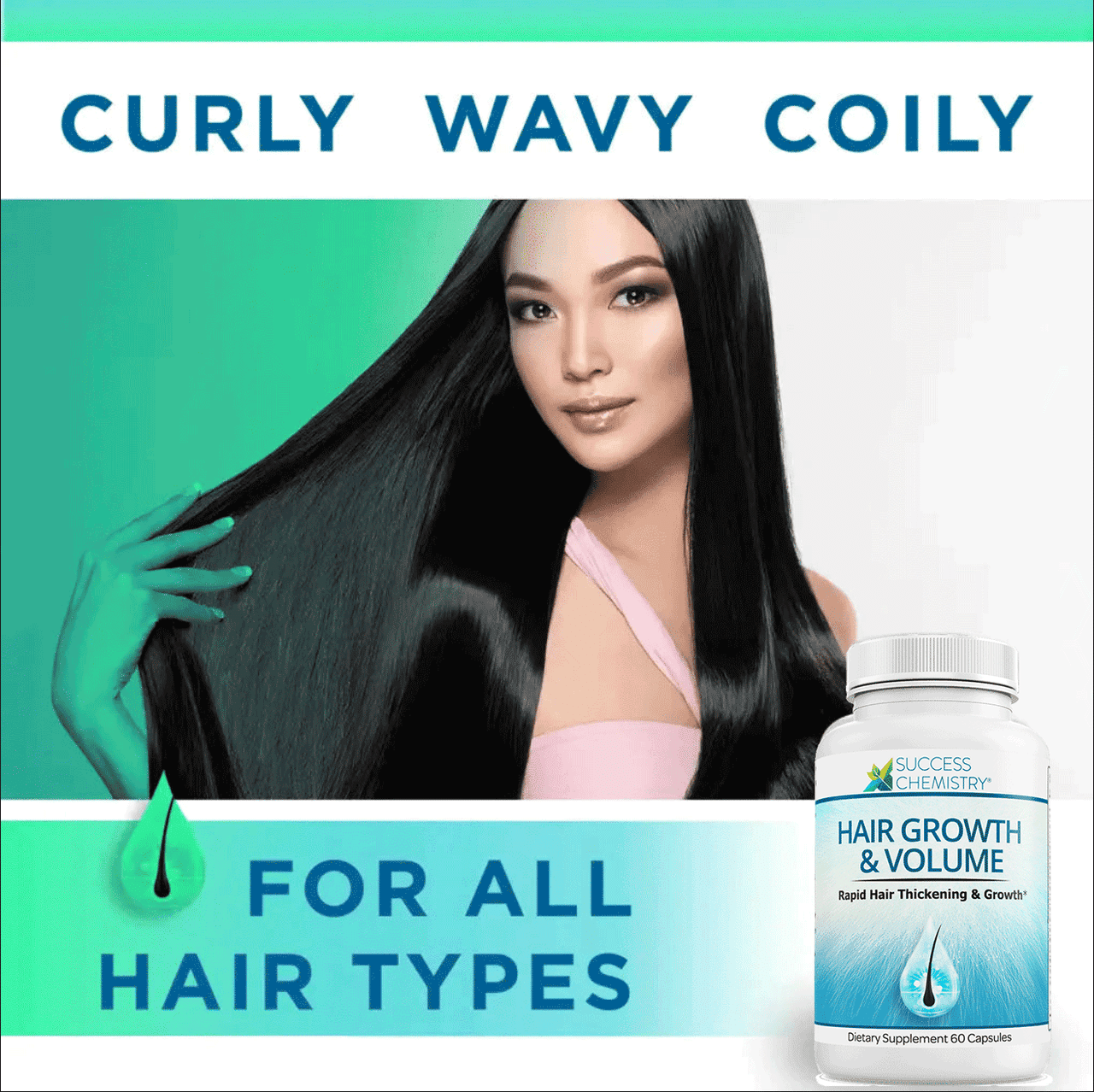Success Chemistry Hair Growth Supplement For Longer with Saw Palmetto for Adults - 60 Capsules