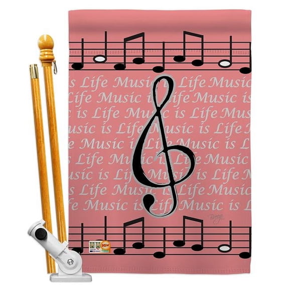 Breeze Decor BD-PC-HS-115082-IP-BO-D-US12-BD 28 x 40 in. Music is Life Special Occasion Party & Celebration Impressions Decorative Vertical Double Sided House Flag Set & Pole Bracket Hardware