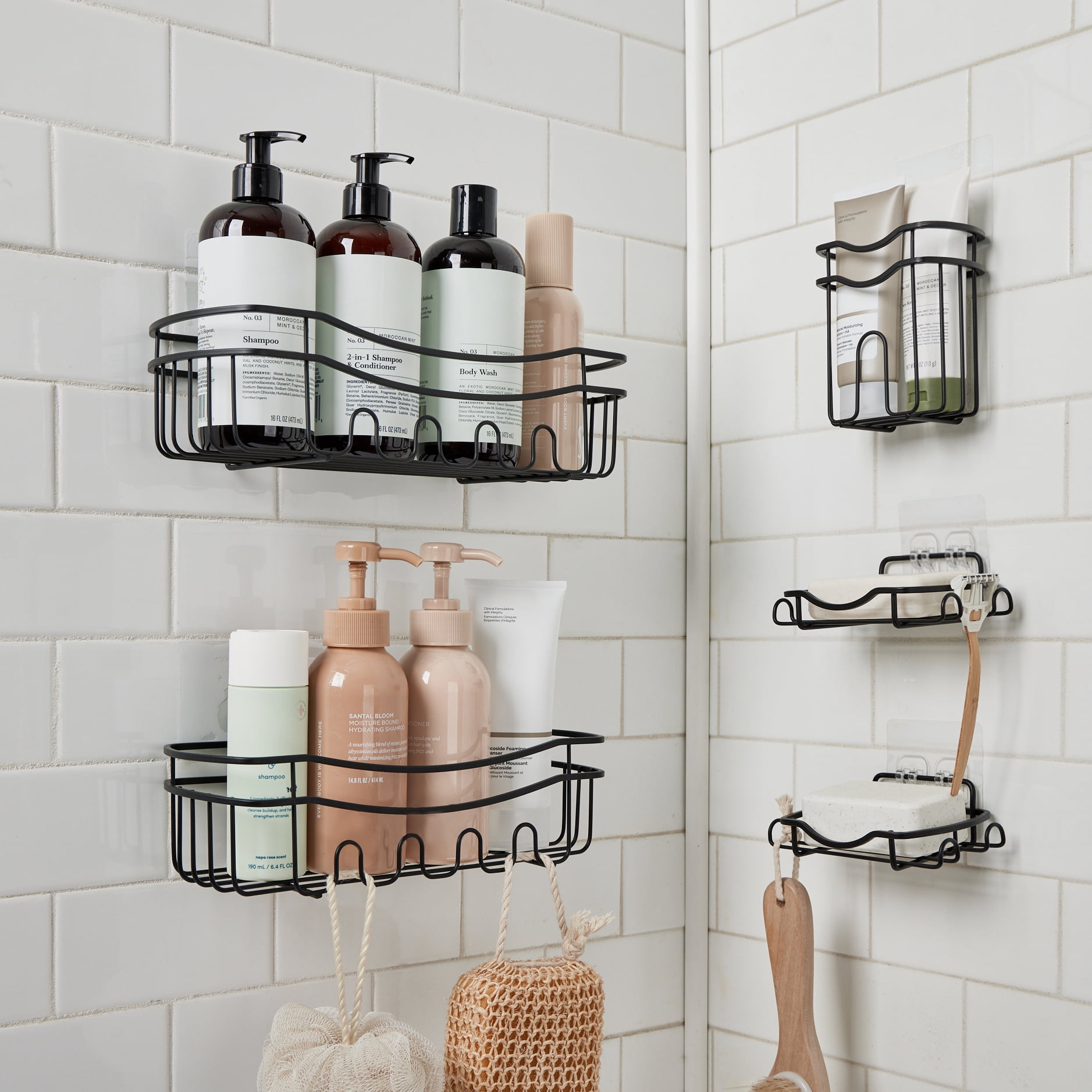Bath Bliss 5 Piece Adhesive Shower Caddy Organizer in Matte Black