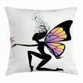 thumbnail image 1 of Fantasy Throw Pillow Cushion Cover, Fantastic Dreamy Girl Silhouette with Butterfly Wings and Fly-Away Hair, Decorative Square Accent Pillow Case, 24 X 24 Inches, Black and Multicolor, by Ambesonne, 1 of 2