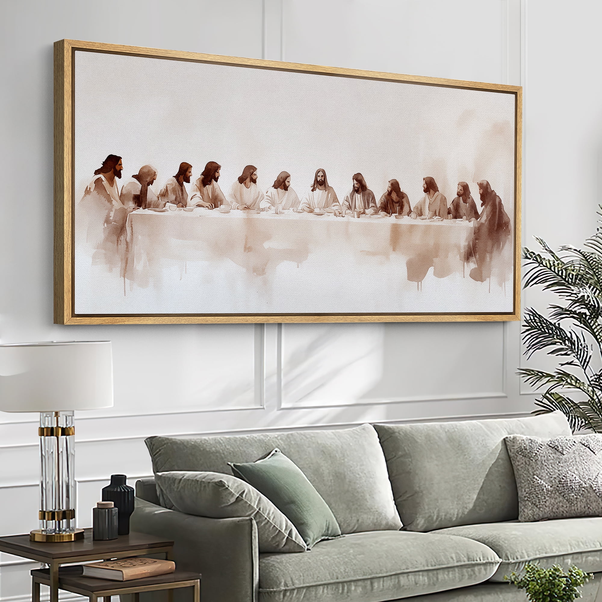 Large Framed Canvas Print The Last Supper Wall Art Decorative Ready to Hang Painting for Living room Bedroom - 60"x30" Natural Frame