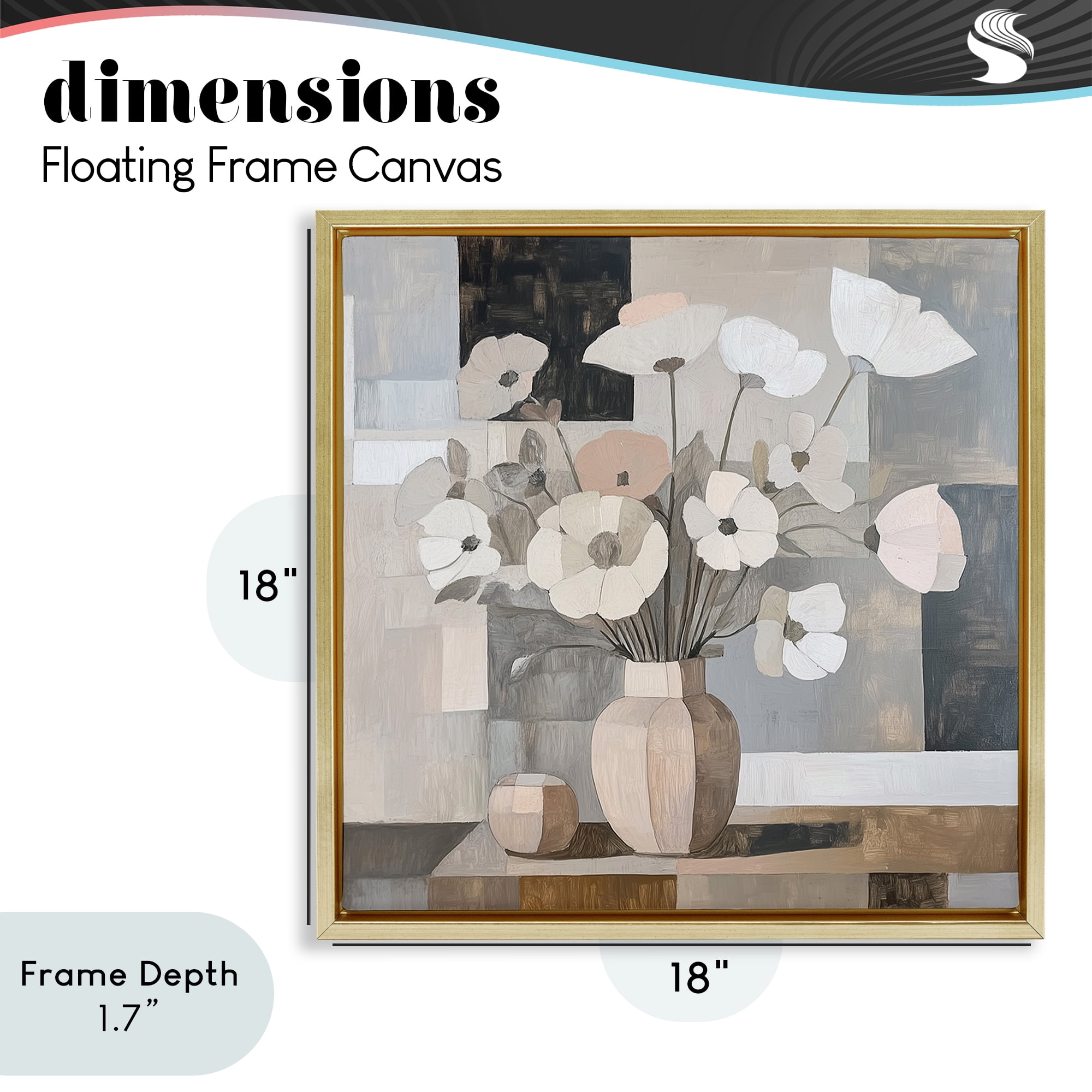 Stupell Industries Muted Pastel Poppies in Cubism Gold Framed Floater Canvas Wall Art, design by Heidi Kuntz