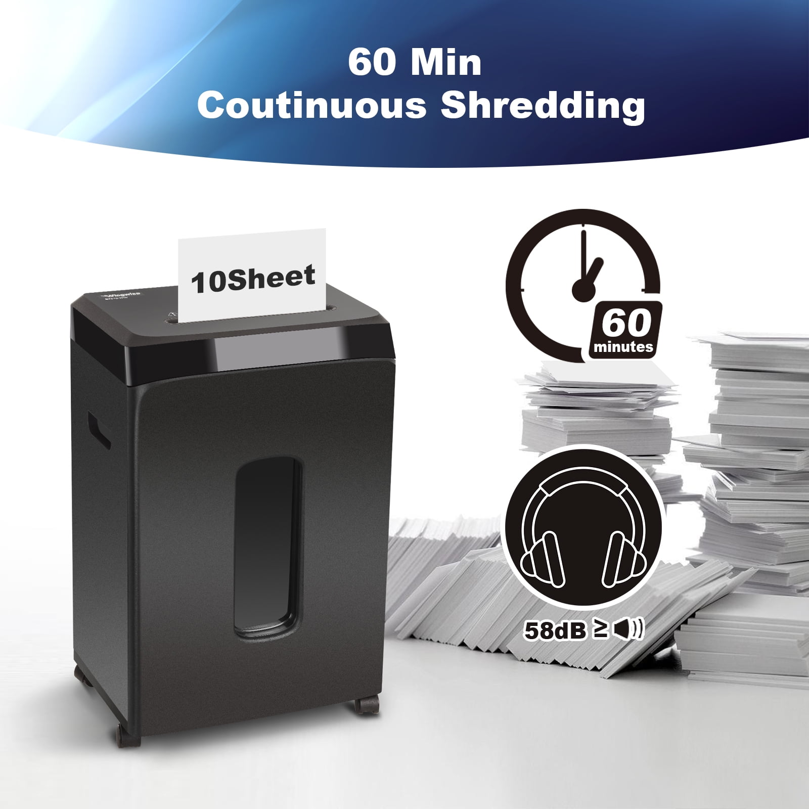 Wingwise 10-Sheet Cross Cut Heavy Duty Paper Shredder with 6.1 Gallon Wastebasket for Home Office Use,Black