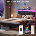 thumbnail image 4 of Glozzt Queen LED Bed Frame with Smart RGB Lights, Headboard Charging Station, Versatile Storage Solution, Comfortable Upholstered Backrest, No Box Spring Needed, 4 of 9