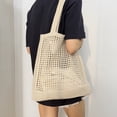 thumbnail image 3 of Bolsa de hombro de punto hueco para mujer de ganchillo simple (amarillo claro) Ehuebsd Para estrenar, 3 of 7