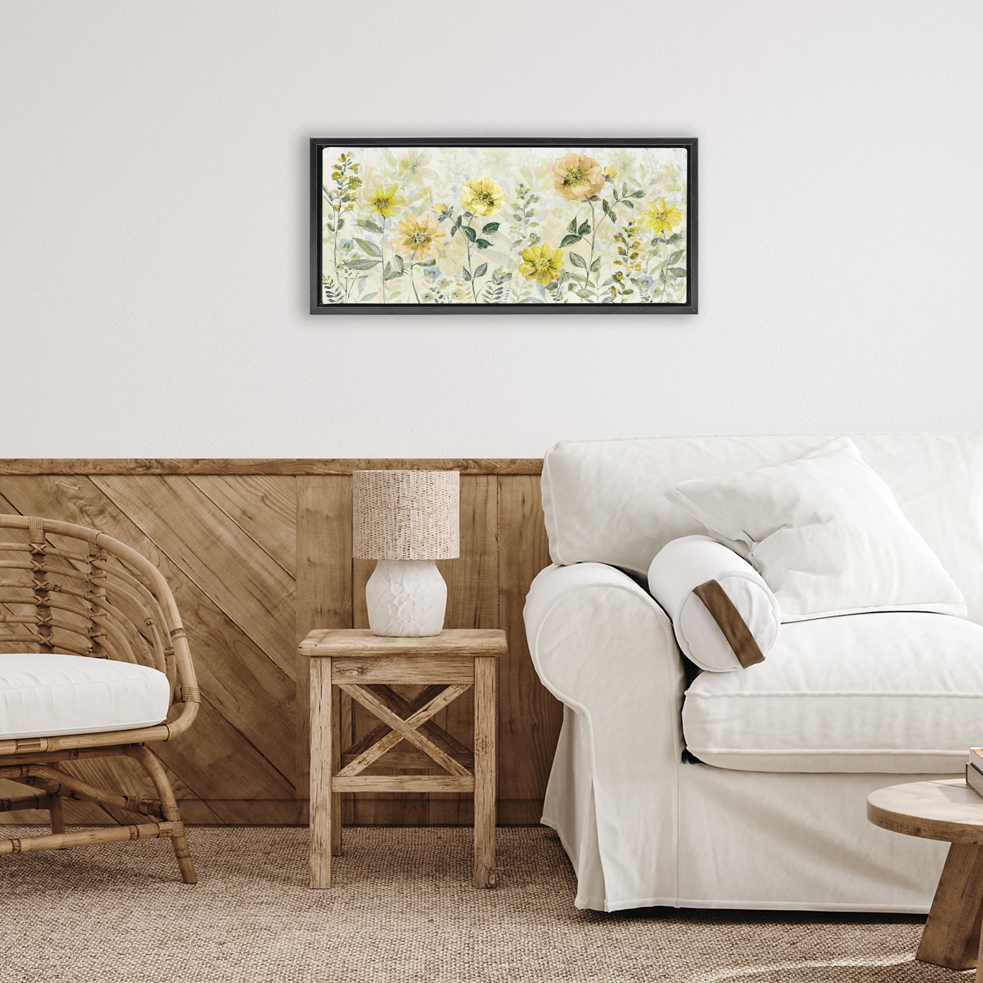 Stupell Industries Yellow Buttercup Garden Black Framed Floater Canvas Wall Art, design by Sally Swatland