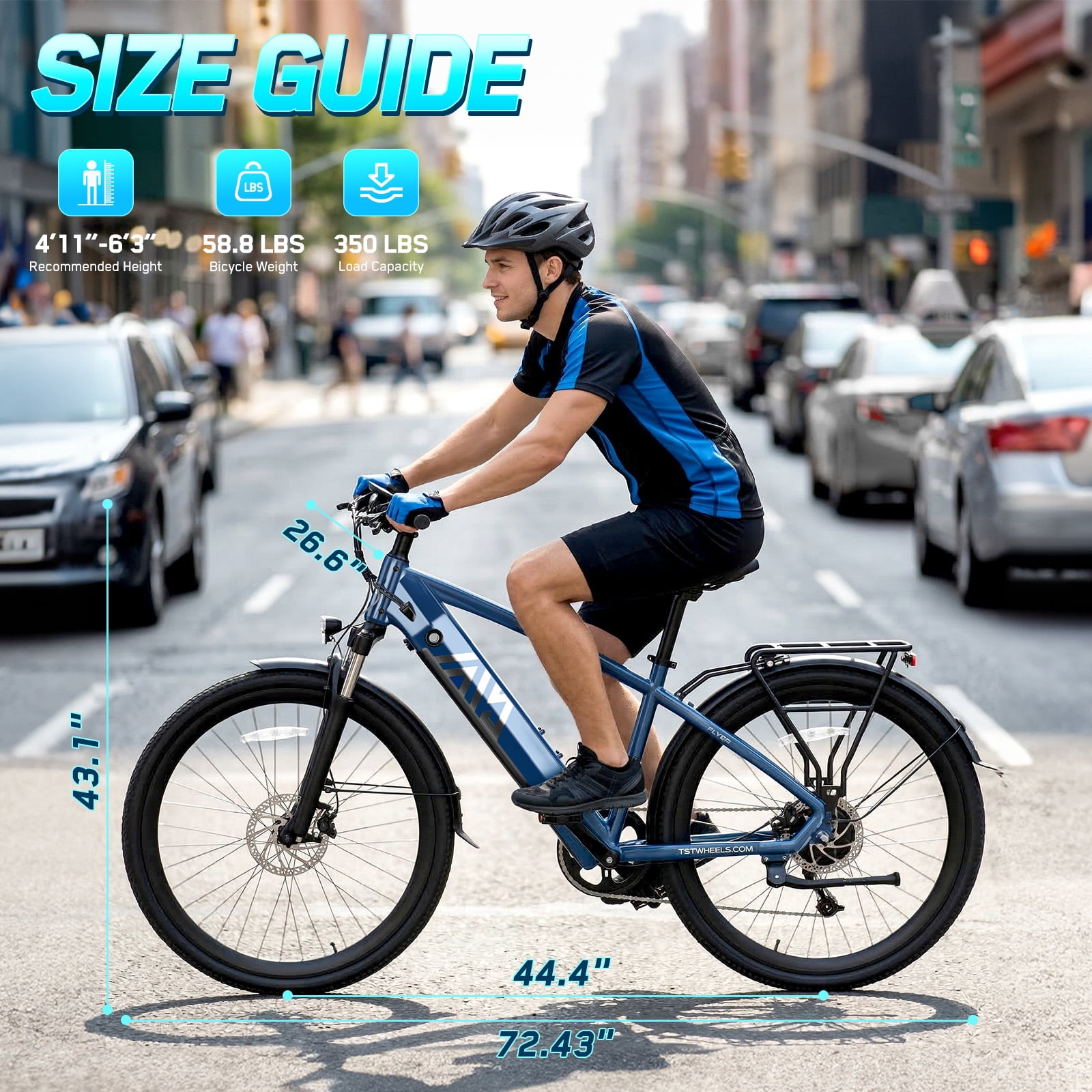 TST Electric Bike for Men, Peak 1000W E Mountain Bike, Electric Bicycle, 27.5" Tire EBike, Hydraulic Disc Brakes, 48V/15Ah Battery UL2849