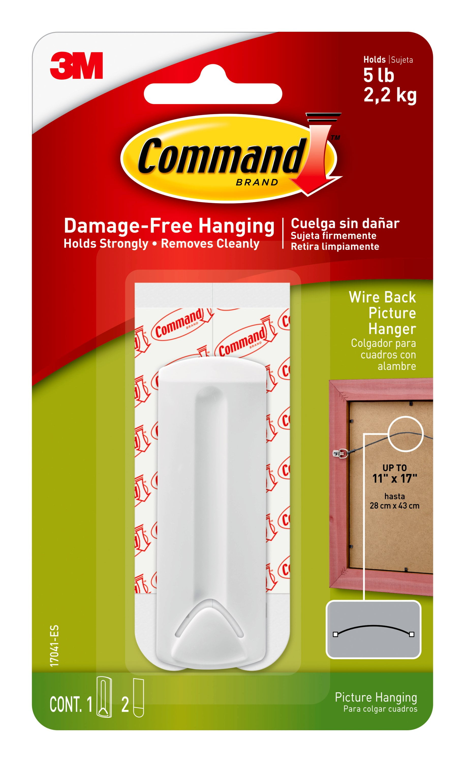 Command WireBacked Picture Hanger, White, 1 Hanger, 2 Strips/Pack