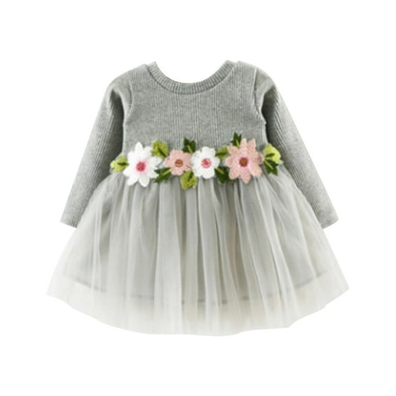 Coerni Toddler Girls Tutu Dress Autumn Waist Flower Dress 12 18 24 Months Girls Casual A Line Dress Long Sleeve Dress for Girls