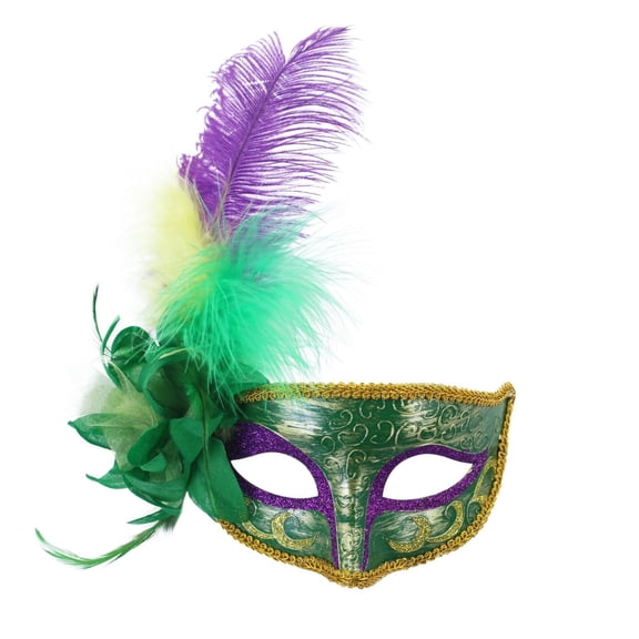 Xfvqtps Mardi Gras Mask for Women Masquerade Masks Half Face Faux Feather Flower Glitter Carnival Mask for Makeup Performance Ball Party Green-01