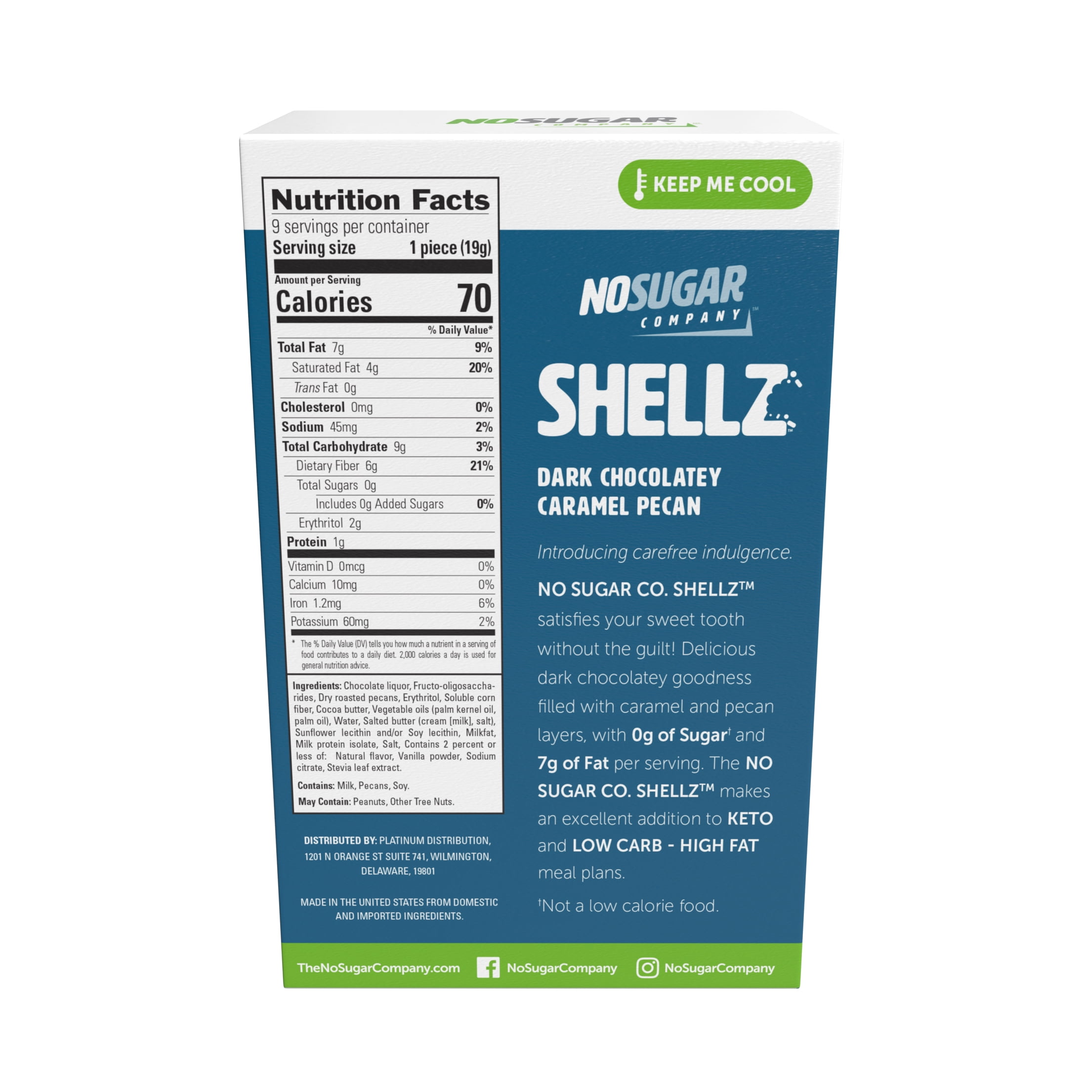 (2 pack) No Sugar Company Shellz Dark Chocolatey Caramel Pecan, 9 Count