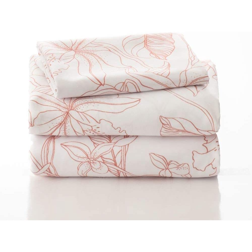College Dorm Sheet Set in Lily, Twin XL Size, Pink on White Floral
