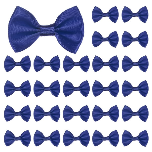 Uxcell 120-Pack Mini Lazo de Cinta Artesanal 1.5x1 Pulgada de Tela a Cuadros de Satén para Manualidades DIY Azul Marino
