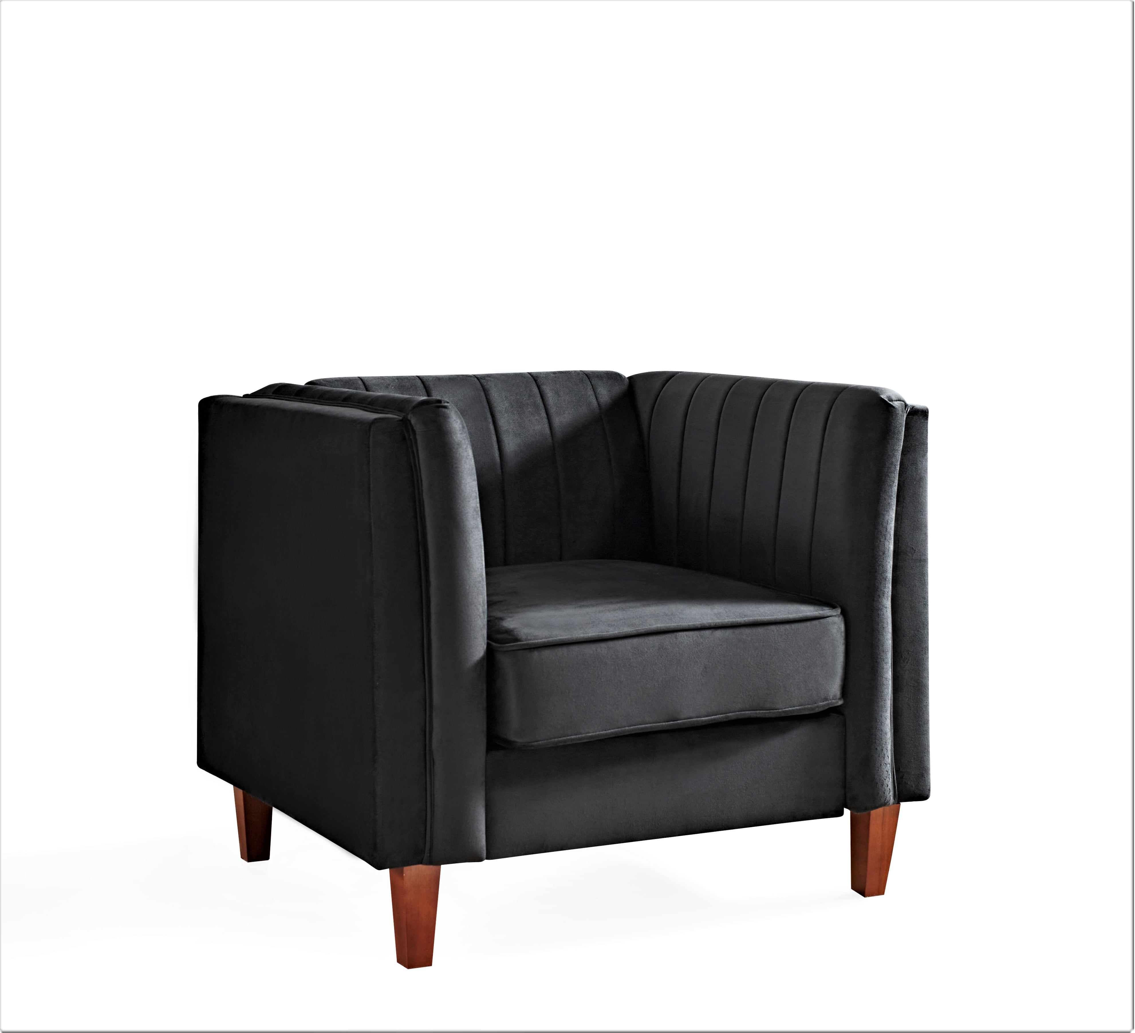 Plainfield Line Tufted Square Design ArmChair, Black