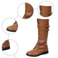 thumbnail image 5 of Rokment Vintage Knee High Combat Boots for Women Casual Buckles Leather Lace up Platform Wedge Mid Heels Mid Calf Motorcycle Riding Tall Booties, 5 of 8