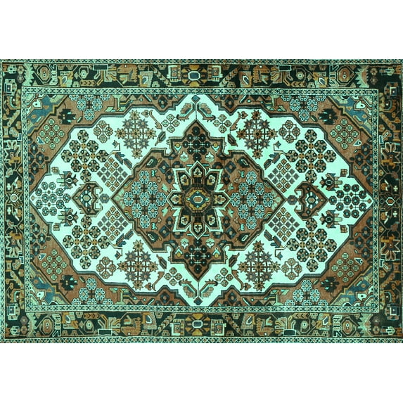 Ahgly Company Indoor Rectangle Persian Turquoise Blue Traditional Area Rugs, 2' x 3'