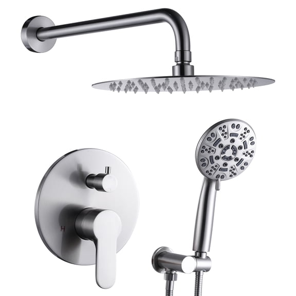 Wowow 9-Spray Patterns with 1.8 GPM 10 in. Wall Mount Rain Fixed Shower Heads in 10 in. Brushed Nickel