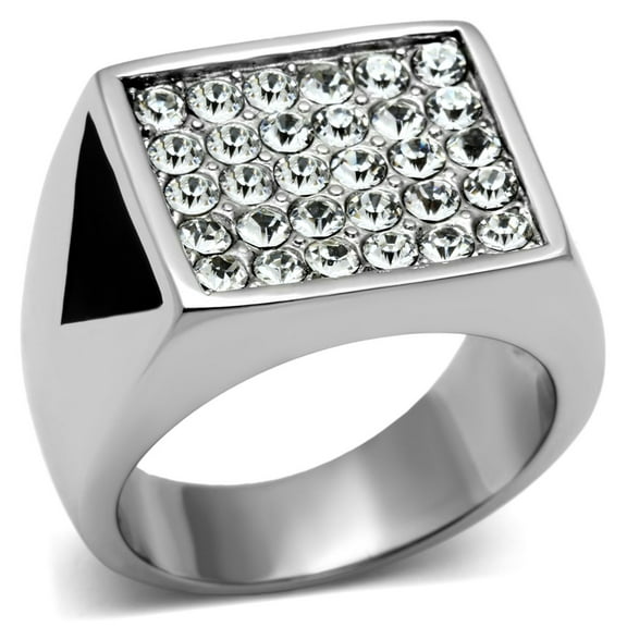 Luxe Jewelry Designs Men's Stainless Steel Ring with Round Clear Crystals and Epoxy - Size 9