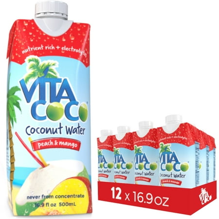 Vita Coco Coconut Water, Peach & Mango, 16.9 Fl Oz, 12