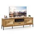 thumbnail image 1 of Costway Rattan TV Stand for TVs up to 80” with 2 Storage Cabinets, Open Shelf & Drawer, 1 of 10