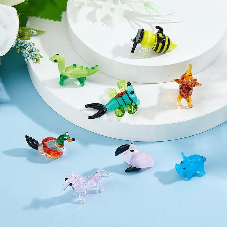 8 Styles Hand Blown Glass Figurines Miniature Animal Glass Decor