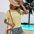 thumbnail image 3 of SWSMCLT Women's Soft Pullover Sweater Short Sleeve Casual Elegant Knitwear Top Summer Holiday Crewneck Knitted Cozy Yellow Medium, 3 of 5