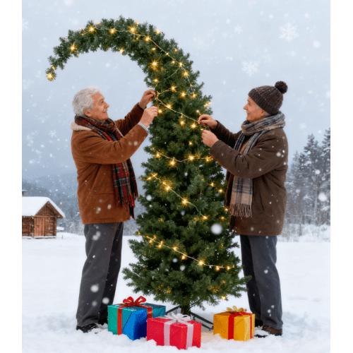 Staroneda 5 ft Christmas Tree with Prelit Bent Top, Slim High Mountain Fir, 300 LEDs, and Metal Stand