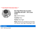 thumbnail image 2 of Rear Right Wheel Hub Assembly - Compatible with 2007 - 2012 ES350 2008 2009 2010 2011, 2 of 2