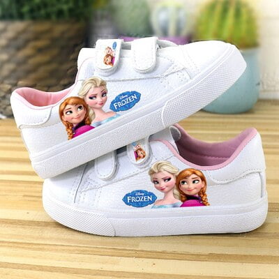 Zapatos para niños de Disney, zapatillas de deporte de pu de corte bajo, zapatos individuales coreanos para estudiantes de frozen elsa, zapatos de princesa para bebés, plantilla de 29 cm de 18,5 cm Gao Jinjia LED