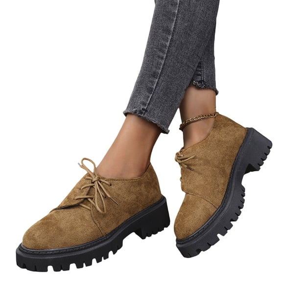 EKVAHL Women's Lace Up Casual Oxford Shoes, Breathable Faux Suede Walking Shoes, Comfort Orthopedic Platform Office Outdoor Shoes Brown