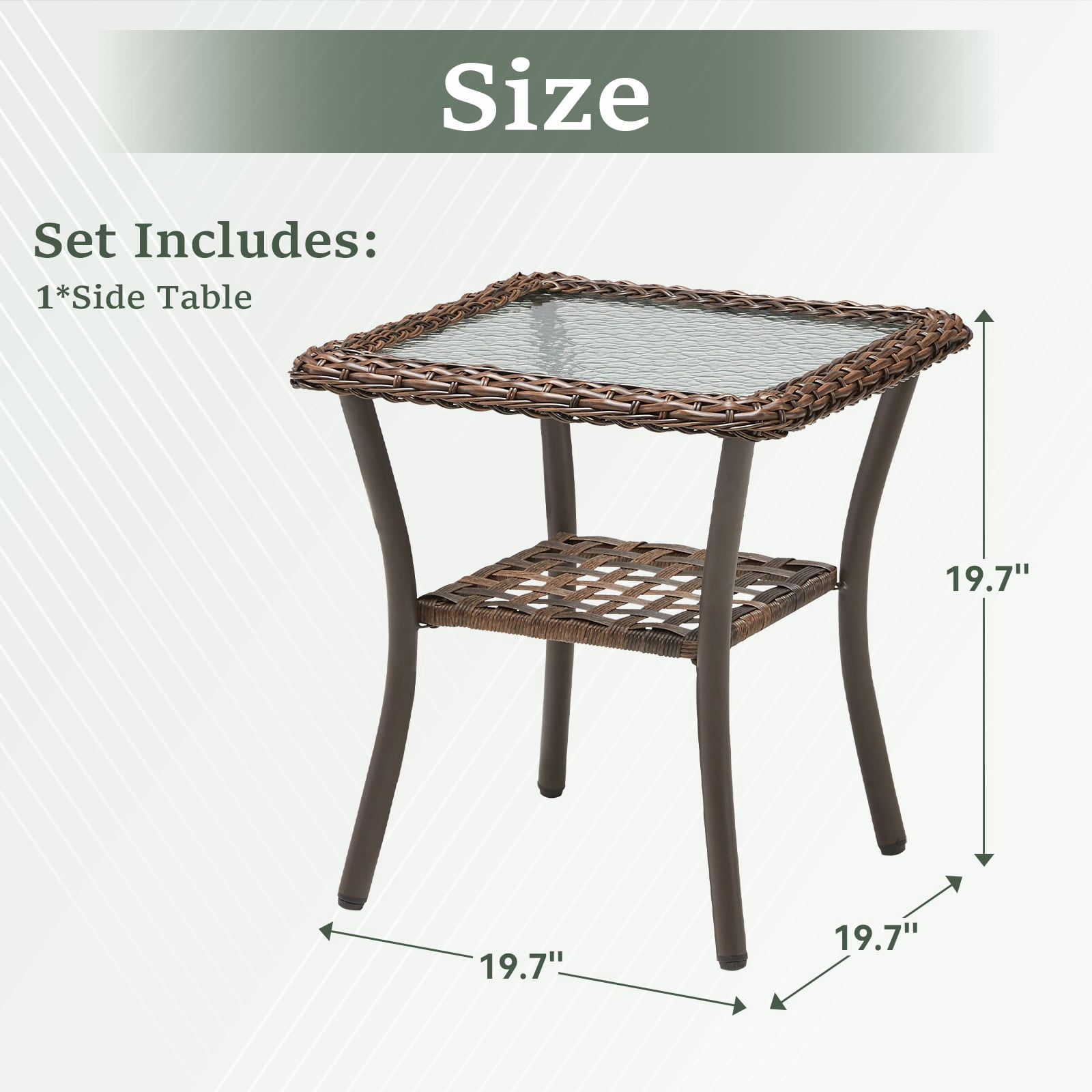 Hommoo Outdoor Wicker Side Table, Rattan Patio Table Square End Table for Pool Balcony Deck Porch, Brown