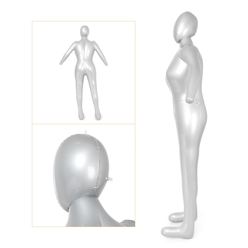 NS Female Women Inflatable Dummy Torso Body Mannequin Armless Model Display with Head, Silver