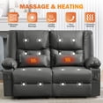 thumbnail image 5 of Loveseat Recliner Sofa with Massage and Heating, Manual Home Theater Seating with USB Charging, Cup Holders and Side Pockets, Leather Reclining Loveseat for Living Room, Grey, 5 of 9