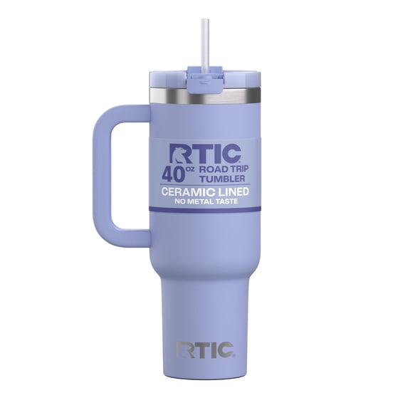 RTIC 40 oz Insulated Tumbler with Handle, Ceramic Lined, Leak-Resistant Straw Lid, Periwinkle