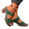 thumbnail image 2 of Willtoo Women's Chunky Block Heel Sandals - Open Toe Slip-On Ankle Strap Slides with Adjustable Buckle, for Casual & Evening Wear Green US-7（EU-38）, 2 of 5