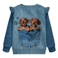 thumbnail image 6 of Xixirimido Blue Denim Dachshund Dogs Print Girls Toddler Sweatshirt Long Sleeve Ruffle Shoulder Pullover Sweater Graphic Crewneck Top Cozy Fall Winter Clothes, for 1-2T, 6 of 7