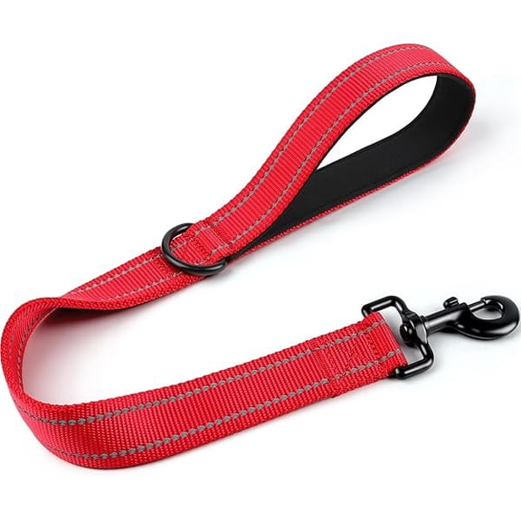 Eryueer Strong Short Dog Leash 2FT, 1.2 Inch Wide, Heavy Duty, Padded Handle for Traffic Control, Reflective Leash for Medium and Large Dogs Walking Training, Red