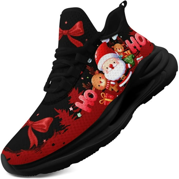 Coolcustomize Mens Christmas Themed Running Sneakers, Womens Festive Sports Shoes with Santa Claus Design Breathable Athletic Tennis Shoes