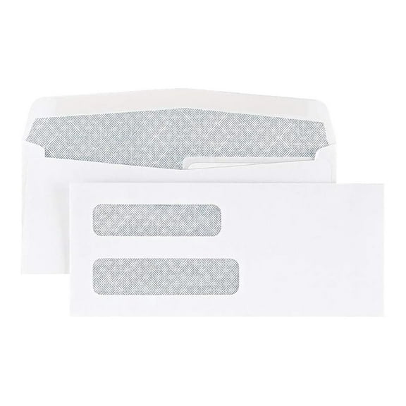 #8 Business Envelopes, Double-Window, Security-Tinted Gummed Flap Closure, 8-5/8 x 3-5/8 Inch, 500-Pack, White