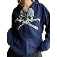 thumbnail image 3 of hirigin Women's Skull Embroidery Hoodies, Gothic Long Sleeve Loose Zip Up Pocket Sweatshirts, 3 of 5